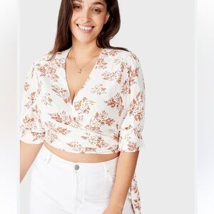 Floral Wrap Top - White and Brown